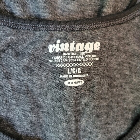 Two OLD NAVY Vintage Button Neckline Black Gray 3/4 Sleeve Baseball Shirts sz L - Picture 2 of 7